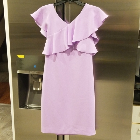 💕TRINA TURK💕 Cameron V-Neck Flounce Dress Lilac - Picture 4 of 8